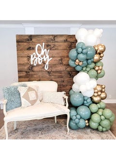Generic Dusty Sage Green Blue Gold Balloon Garland Kit, 107 PCS Pastel Olive Green Slate Blue Beige Metallic Gold Balloon Arch Kit for Women Men Boho Birthday Wedding Baby Bridal Shower Party Decorations  - Image 4