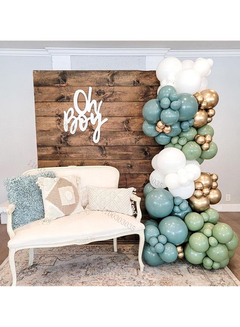 أخضر أزرق ذهبي بالون اكليلا من الزهور مجموعة ، 107 قطعة الباستيل الزيتون الأخضر لائحة الأزرق البيج معدنية ذهبية بالون قوس مجموعة ، للرجال والنساء بوهيميا عرس عيد ميلاد الطفل العروس دش الطرف الديكور - Image 4