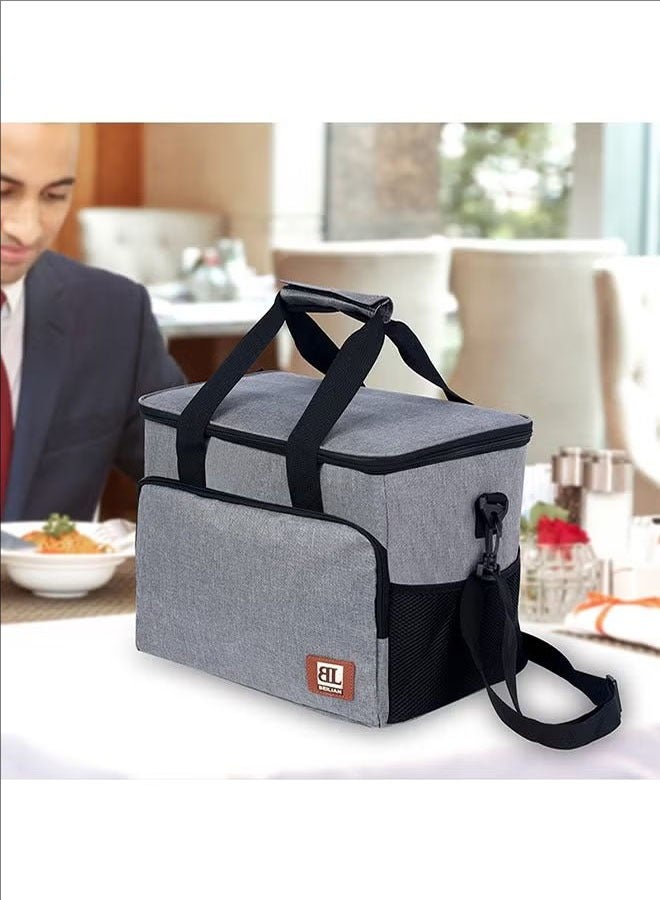 بلومنغ تايم أكياس عزل الطعام القابلة لإعادة الاستخدام ، توصيل الطعام ، أكياس التبريد ، أكياس الثلج للتخييم في الهواء الطلق ، أكياس سعة كبيرة الحجم ، مقابض متينة ، سحابات مزدوجة التسمية-قابلة للطي-رمادي - Image 5