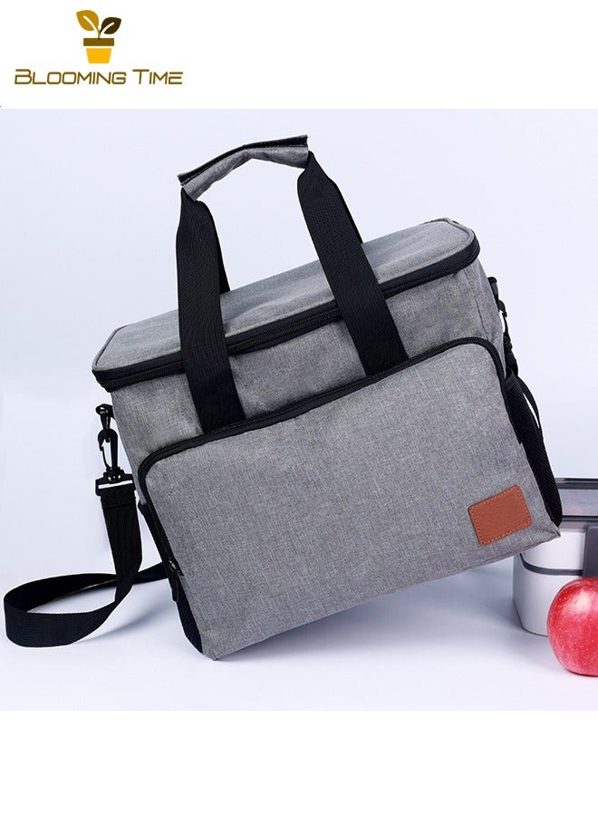 بلومنغ تايم أكياس عزل الطعام القابلة لإعادة الاستخدام ، توصيل الطعام ، أكياس التبريد ، أكياس الثلج للتخييم في الهواء الطلق ، أكياس سعة كبيرة الحجم ، مقابض متينة ، سحابات مزدوجة التسمية-قابلة للطي-رمادي - Image 1