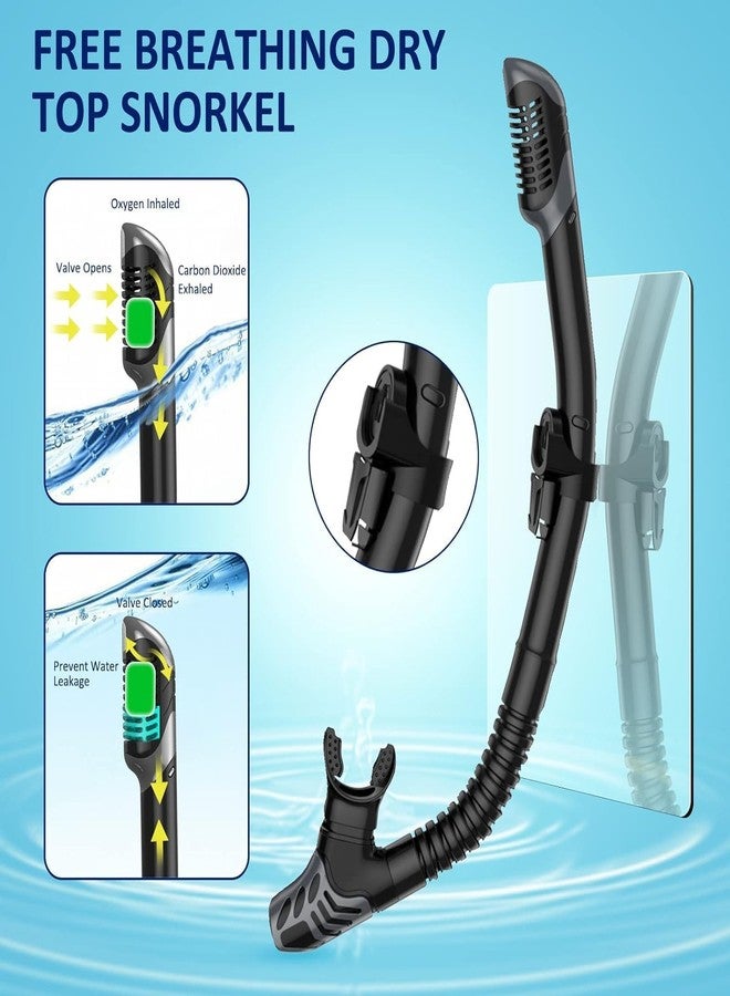 Olpad Adult Snorkeling Gear with Anti-Fog Panoramic View Snorkel Mask, Dry Top Snorkel, and Adjustable Fins for Travel, Beach Vacations, Scuba Diving, Freediving, and Water Sports (Black) - Image 4