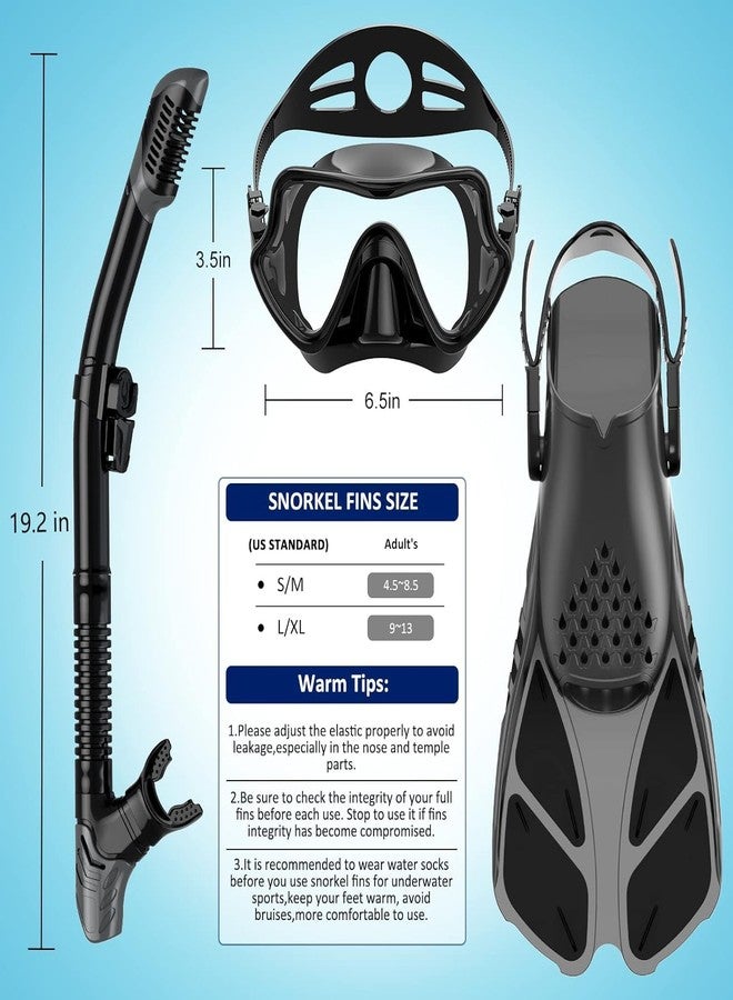 Olpad Adult Snorkeling Gear with Anti-Fog Panoramic View Snorkel Mask, Dry Top Snorkel, and Adjustable Fins for Travel, Beach Vacations, Scuba Diving, Freediving, and Water Sports (Black) - Image 2