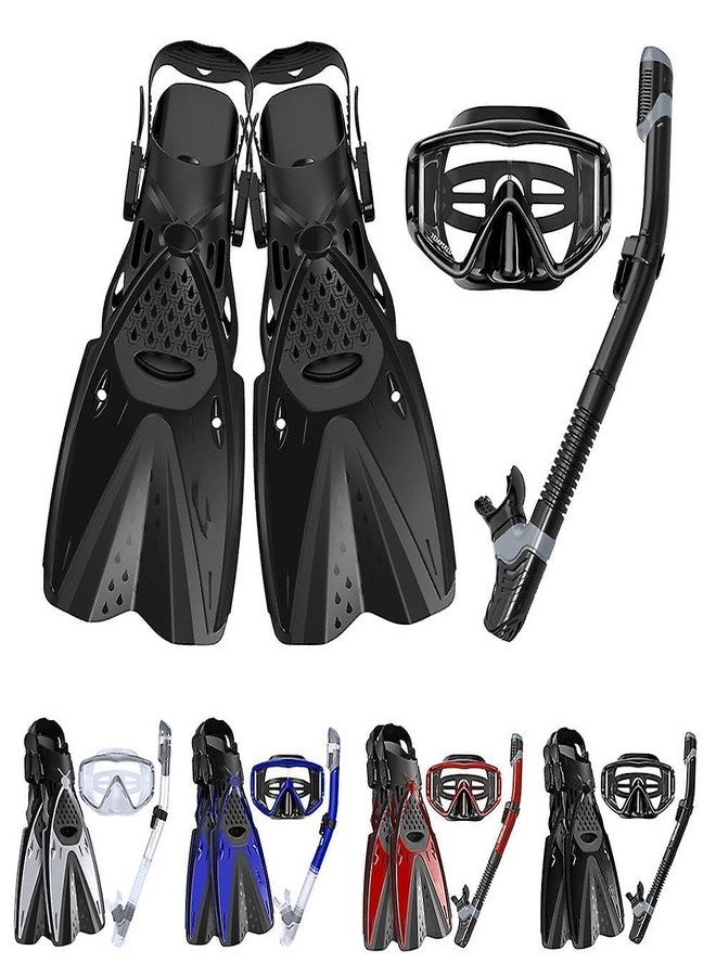Olpad Adult Snorkeling Gear with Anti-Fog Panoramic View Snorkel Mask, Dry Top Snorkel, and Adjustable Fins for Travel, Beach Vacations, Scuba Diving, Freediving, and Water Sports (Black) - Image 3