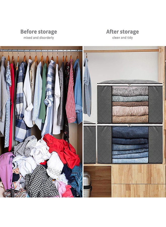 2-Piece Zipped Large Foldable Storage Bag Organizer With Reinforced Handle Grey/White/Black 60x40x35cm - Image 4