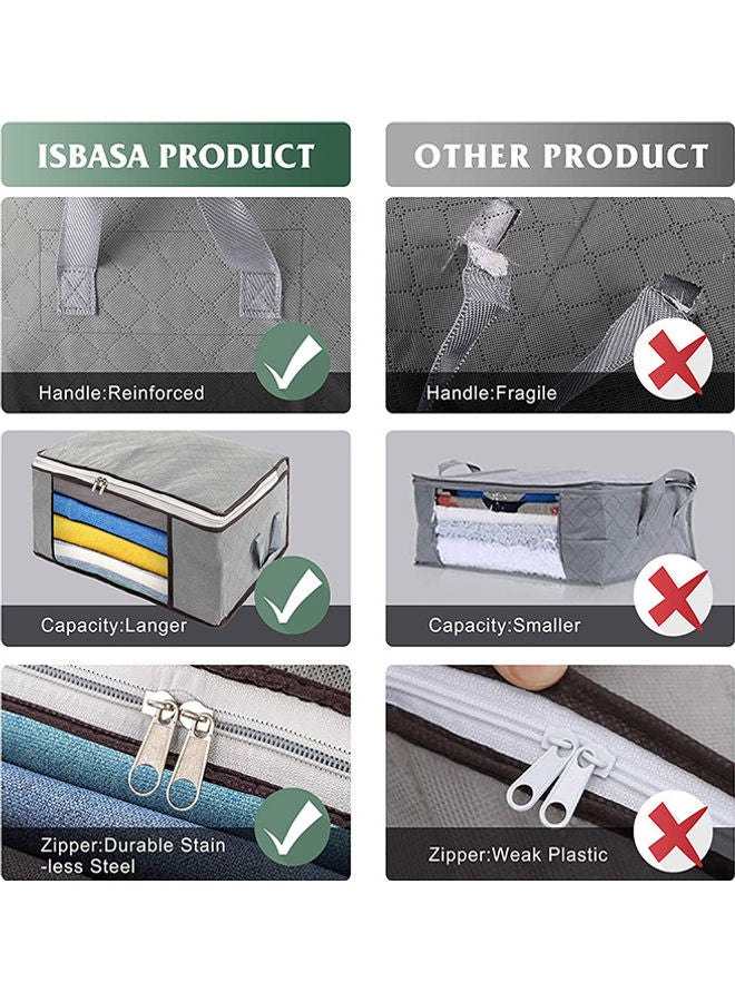 2-Piece Zipped Large Foldable Storage Bag Organizer With Reinforced Handle Grey/White/Black 60x40x35cm - Image 3