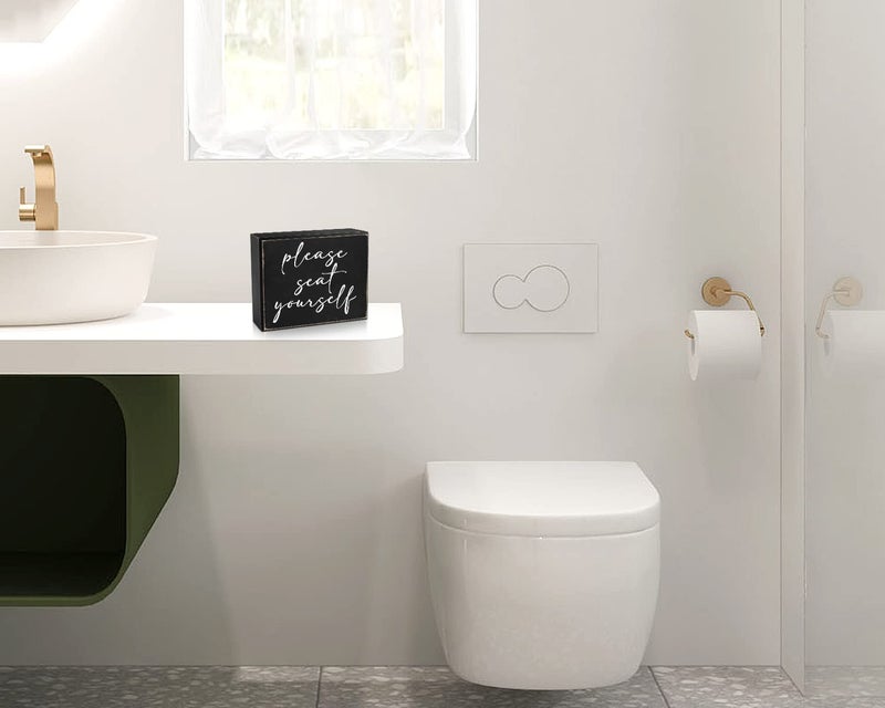 Pigort Funny Bathroom Sign Please Seat Yourself Inset Bathroom Home D?cor Sign 5x6inch - Image 3