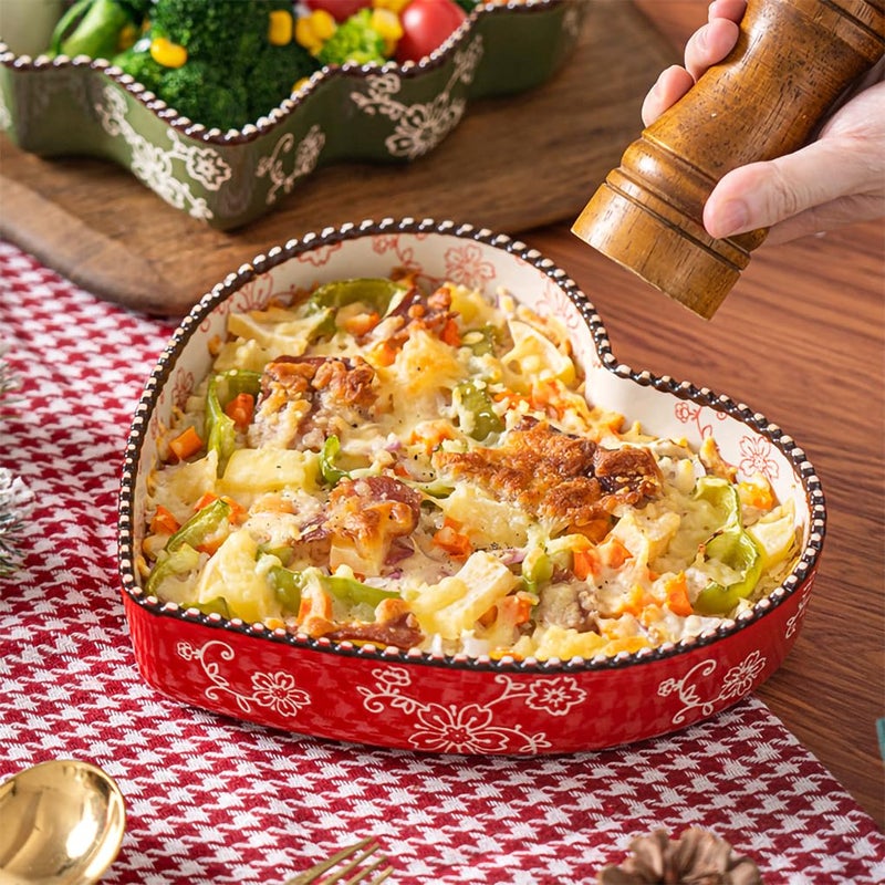 WAIT FLY Ceramic Sakura Pie Pan 33 OZ Quiche Baking Dish Heart Shape Pie Dish for Lasagna, Apple Pie-1 PCS-Green - Image 3