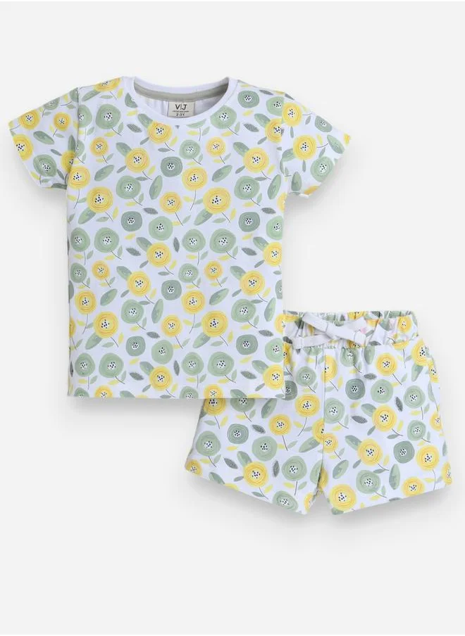 victor and jane All-Over Printed Cotton T-Shirt and Shorts Set