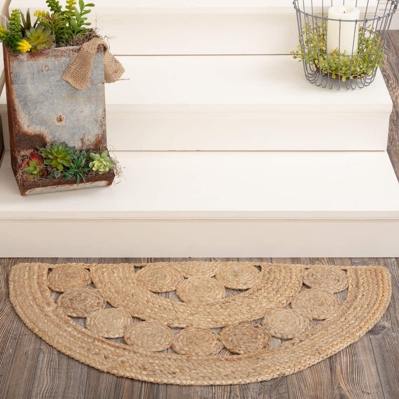 NAND NANDINI AFFERTO Indian Handmade Natural Jute Front Door Rug Outdoor Welcome Mat Half Circle Jute Rug Front Door Entry Mat Coastal Farmhouse Flooring Outside Pathway Patio Stairs Doormat Beige 2 