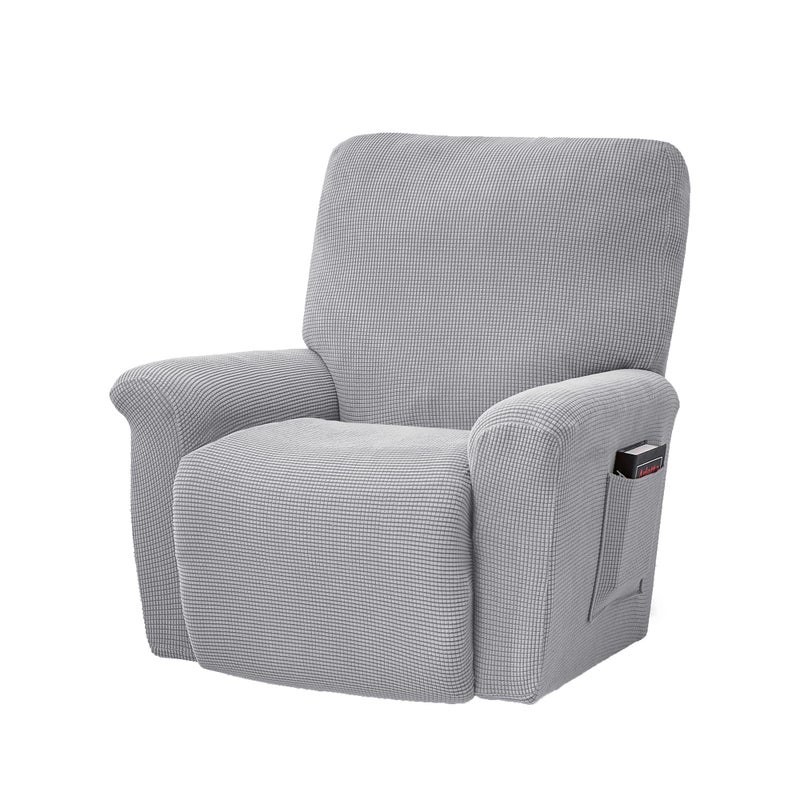 CONRUSER Stretch Recliner Chair Covers 4Piece Soft Sofa Cover Thick Single Seat Couch Cover Jacquard Recliner Slipcover with Pocket Light Grey