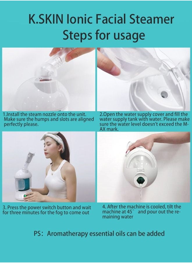 K.SKIN - جهاز بخار الوجه المحمول، جهاز بخار الوجه الأيوني مع بخاخ يدور 360 درجة، جهاز بخار الزيوت العطرية للعناية الشخصية، للاستخدام في المنتجع الصحي المنزلي أو الصالون - Image 1