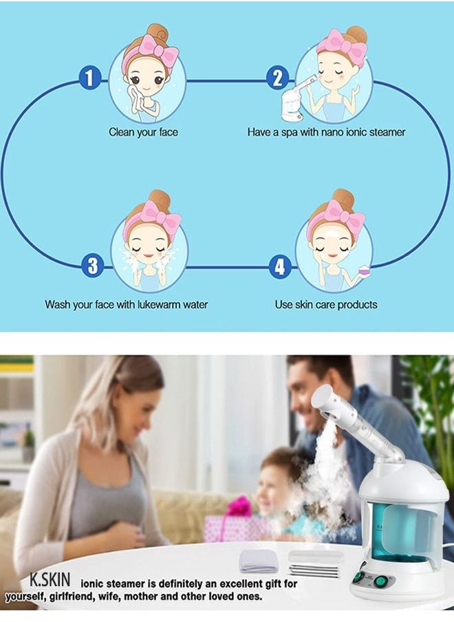 K.SKIN - جهاز بخار الوجه المحمول، جهاز بخار الوجه الأيوني مع بخاخ يدور 360 درجة، جهاز بخار الزيوت العطرية للعناية الشخصية، للاستخدام في المنتجع الصحي المنزلي أو الصالون - Image 1