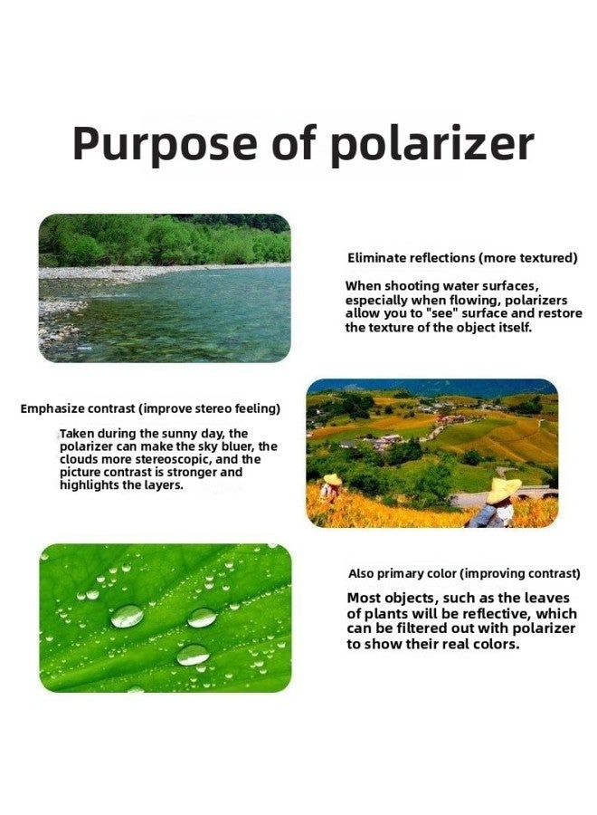 Adjustable HD Suit Anti-L External CP Scenery Polarizer Reflective Polarized Laser Universal Nd Filter Photography-Colour:52mm Lens + Clip + Storage Bag - Polarizing Filter  - Image 4