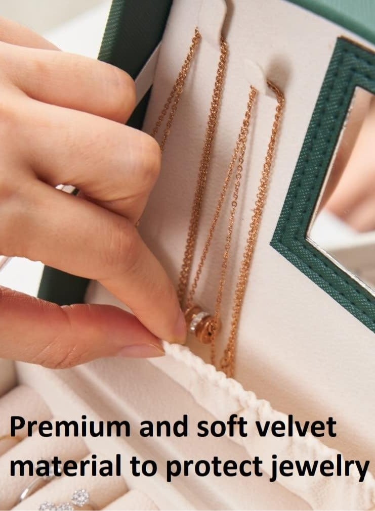 Luxury White Jewelry Storage Box, High Quality Synthetic Leather Mirror, Soft Touch Velvet Case, Storage Box, Ring, Earrings (White)  - Image 5