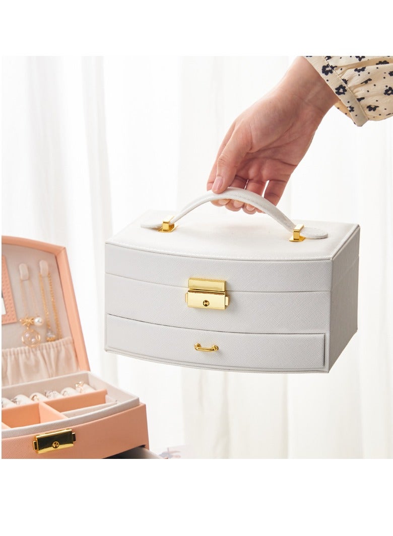 Luxury White Jewelry Storage Box, High Quality Synthetic Leather Mirror, Soft Touch Velvet Case, Storage Box, Ring, Earrings (White)  - Image 3