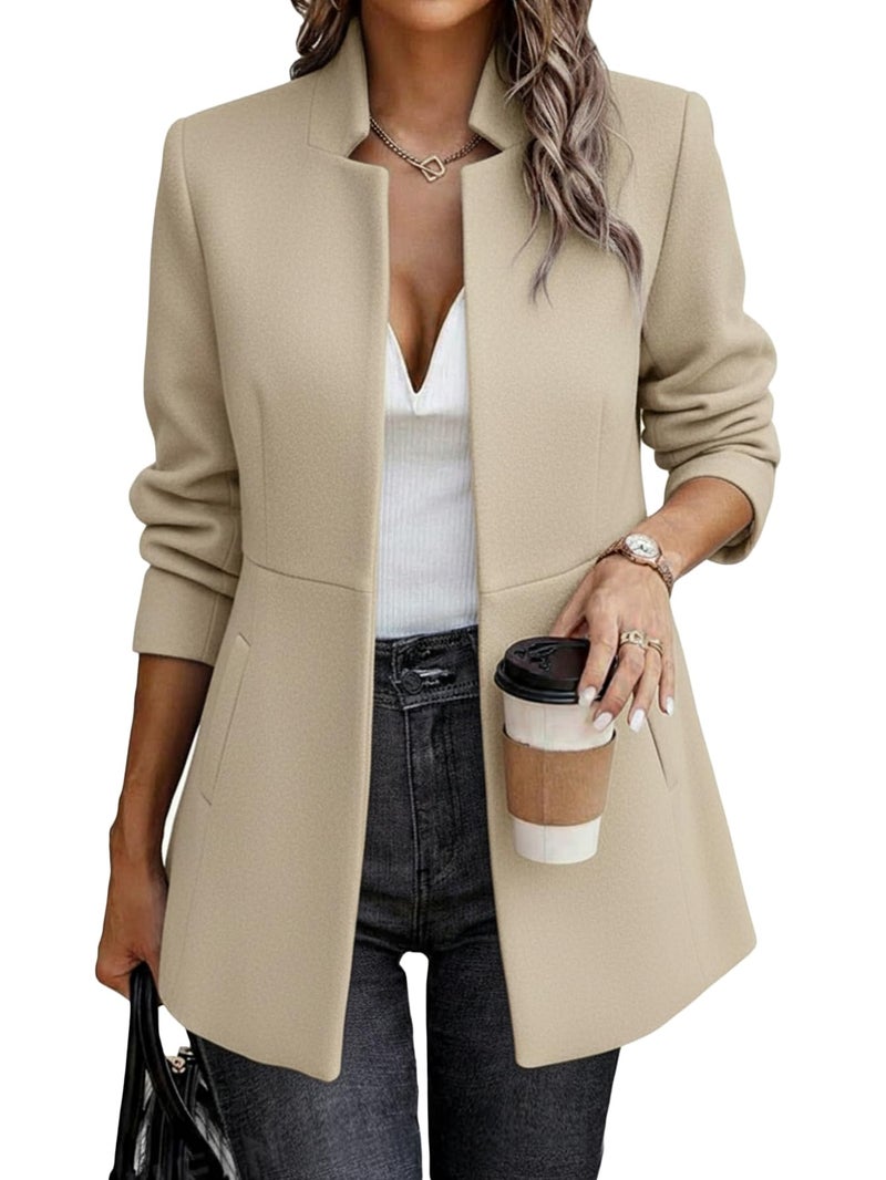 Mina Self Wool Blazer Jacket for Women 2025 Fall Winter Beige Warm Women's Long Trendy Business Dressy Fitted Fashion Elegant Soft Jackets Suit Womens Blazers for Work Casual - Image 1