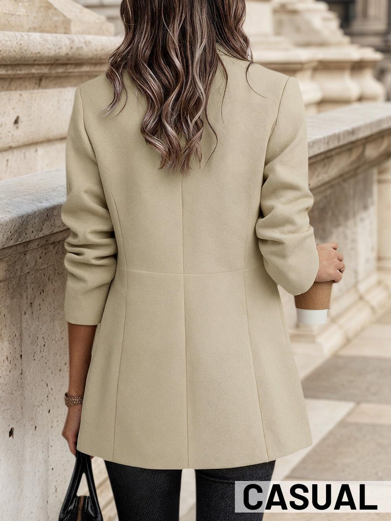 Mina Self Wool Blazer Jacket for Women 2025 Fall Winter Beige Warm Women's Long Trendy Business Dressy Fitted Fashion Elegant Soft Jackets Suit Womens Blazers for Work Casual - Image 4