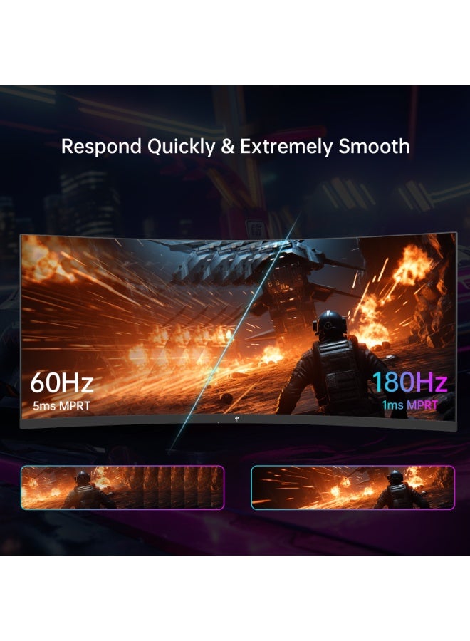 KTC 34Inch 180Hz Curved Ultrawide Gaming Monitor, 21:9, WQHD(3440x1440p),1ms, 1500R Curved Monitor PC, Freesync G-sync, Height/Tilt/Swivel/Pivot - Image 2