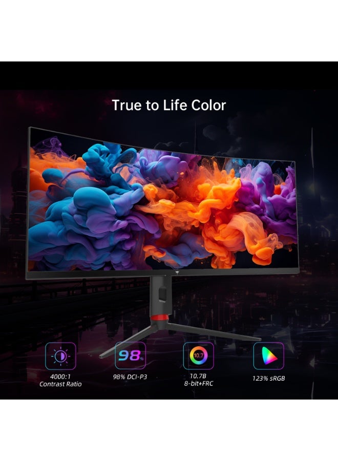 KTC 34Inch 180Hz Curved Ultrawide Gaming Monitor, 21:9, WQHD(3440x1440p),1ms, 1500R Curved Monitor PC, Freesync G-sync, Height/Tilt/Swivel/Pivot - Image 4