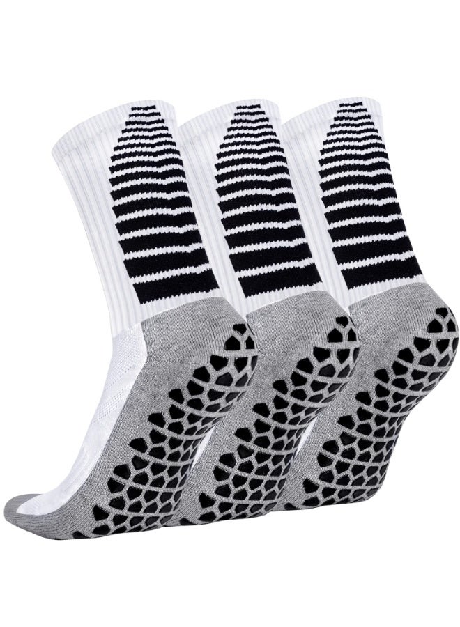 3 Pairs Anti Slip Football Sport Socks – Breathable Anti Blister Grip Socks for Men Women – Non Slip Trainer Socks – Cushion Athletic Soccer Socks for Basketball, Hiking, Walking, Running, Rugby (White) - Image 1