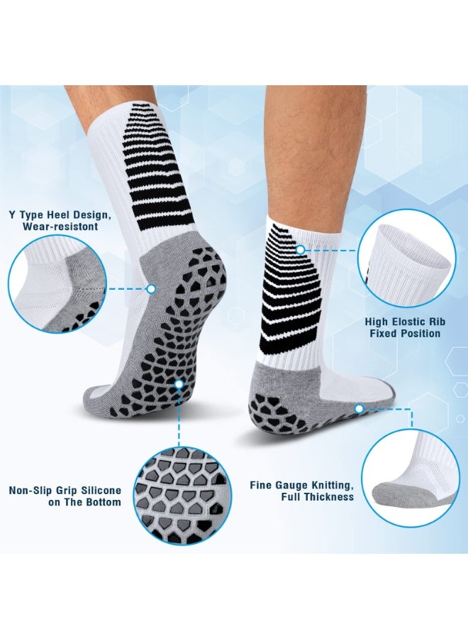 3 Pairs Anti Slip Football Sport Socks – Breathable Anti Blister Grip Socks for Men Women – Non Slip Trainer Socks – Cushion Athletic Soccer Socks for Basketball, Hiking, Walking, Running, Rugby (White) - Image 5