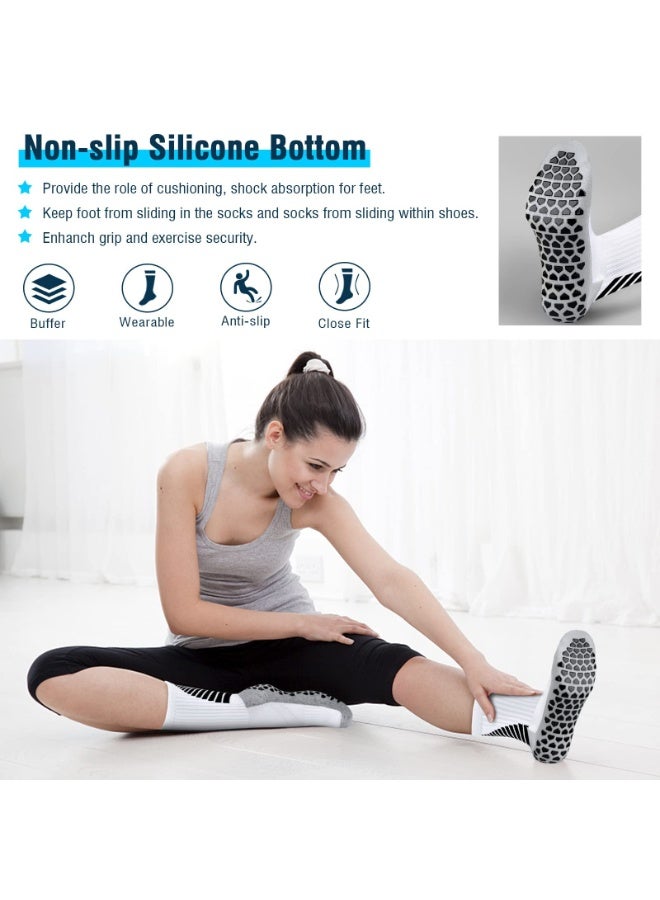 3 Pairs Anti Slip Football Sport Socks – Breathable Anti Blister Grip Socks for Men Women – Non Slip Trainer Socks – Cushion Athletic Soccer Socks for Basketball, Hiking, Walking, Running, Rugby (White) - Image 3