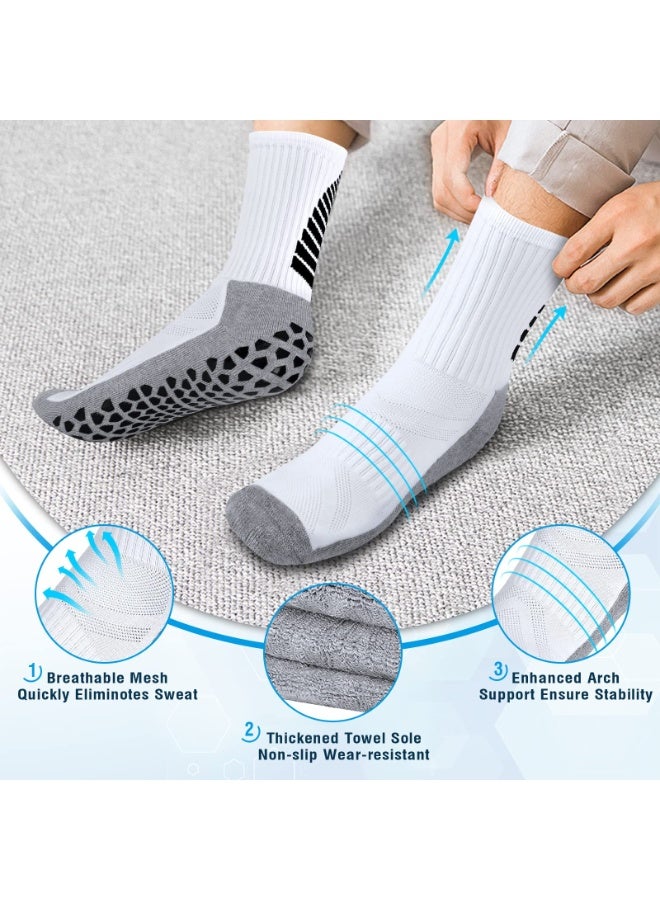 3 Pairs Anti Slip Football Sport Socks – Breathable Anti Blister Grip Socks for Men Women – Non Slip Trainer Socks – Cushion Athletic Soccer Socks for Basketball, Hiking, Walking, Running, Rugby (White) - Image 4