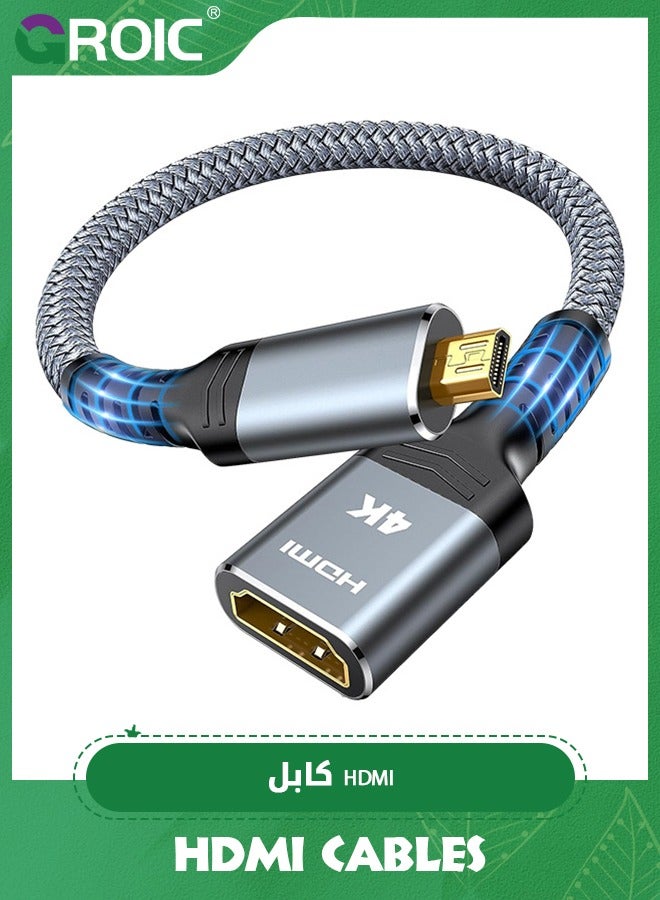 GROIC محول HDMI صغير رمادي إلى HDMI، كابل محول Micro HDMI ذكر إلى HDMI أنثى، 4K@60 هرتز HDR 3D Dolby 18 جيجابت في الثانية، متوافق مع Nikon Zfc/GoPro Hero/Raspberry Pi 4/Sony A6000 وكاميرات الحركة الأخرى - Image 1
