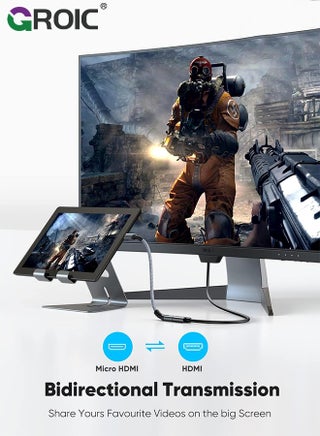 محول HDMI صغير رمادي إلى HDMI، كابل محول Micro HDMI ذكر إلى HDMI أنثى، 4K@60 هرتز HDR 3D Dolby 18 جيجابت في الثانية، متوافق مع Nikon Zfc/GoPro Hero/Raspberry Pi 4/Sony A6000 وكاميرات الحركة الأخرى - view 2