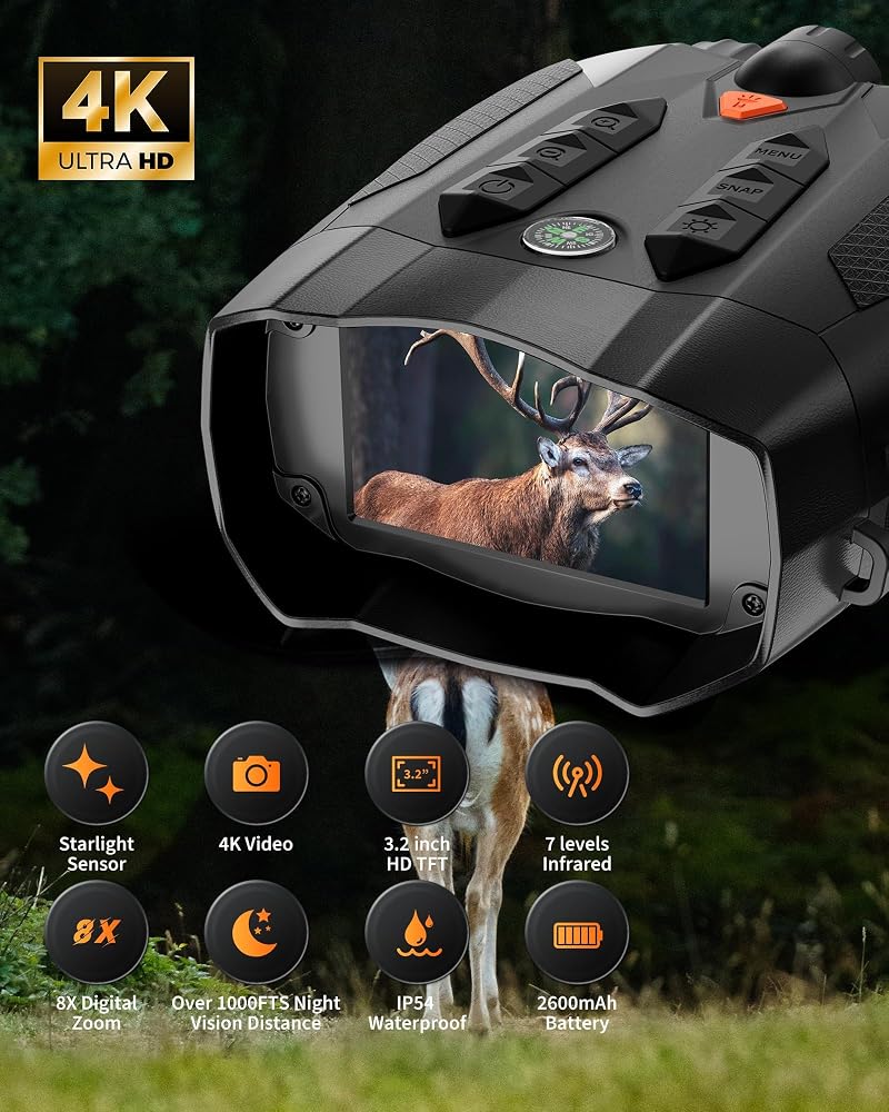 LBOYLOVE Night Vision Goggles, 4K Digital Infrared Night Vision Binoculars with 3.2"IPS Screen, 48MP Photo & 2MP Video, 8X Digital Zoom and 32GB TF Card, Suitable for Hunting, Camping & Security - Image 2