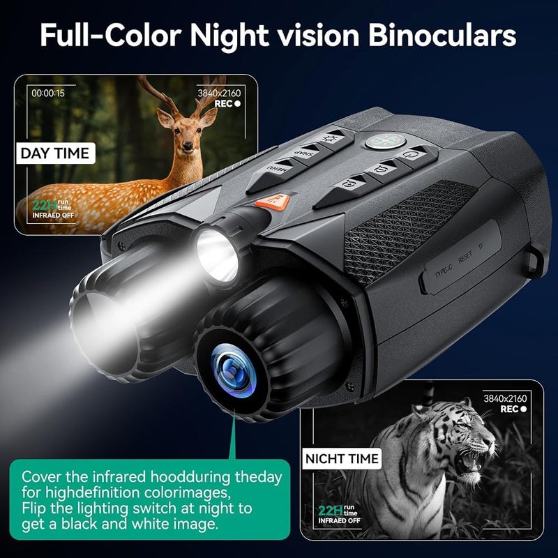 LBOYLOVE Night Vision Goggles, 4K Digital Infrared Night Vision Binoculars with 3.2"IPS Screen, 48MP Photo & 2MP Video, 8X Digital Zoom and 32GB TF Card, Suitable for Hunting, Camping & Security - Image 5