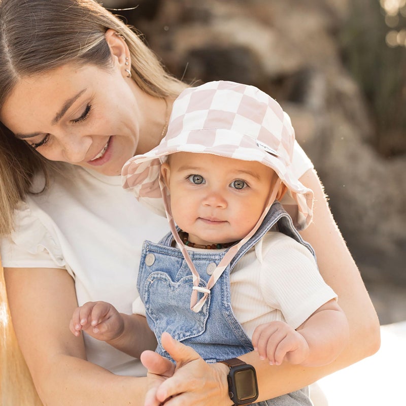Tiny Twinkle Sun Hat - Adjustable Brim Toddler Sun Hat with UPF 50+ UV Protection (Beige Checkers, 9-18 Months) - Image 3