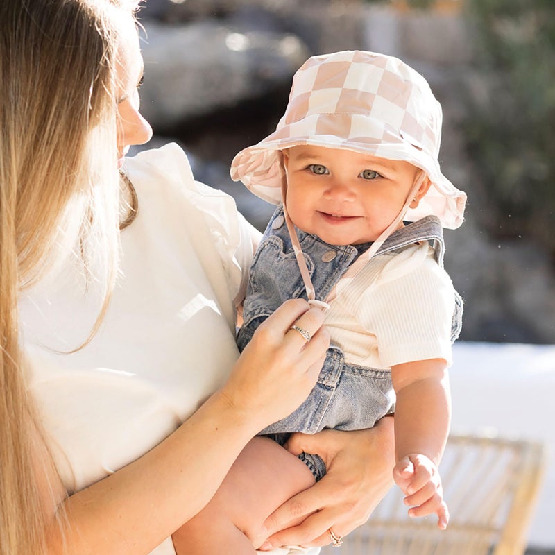 Tiny Twinkle Sun Hat - Adjustable Brim Toddler Sun Hat with UPF 50+ UV Protection (Beige Checkers, 9-18 Months) - Image 2