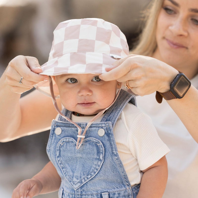 Tiny Twinkle Sun Hat - Adjustable Brim Toddler Sun Hat with UPF 50+ UV Protection (Beige Checkers, 9-18 Months) - Image 4