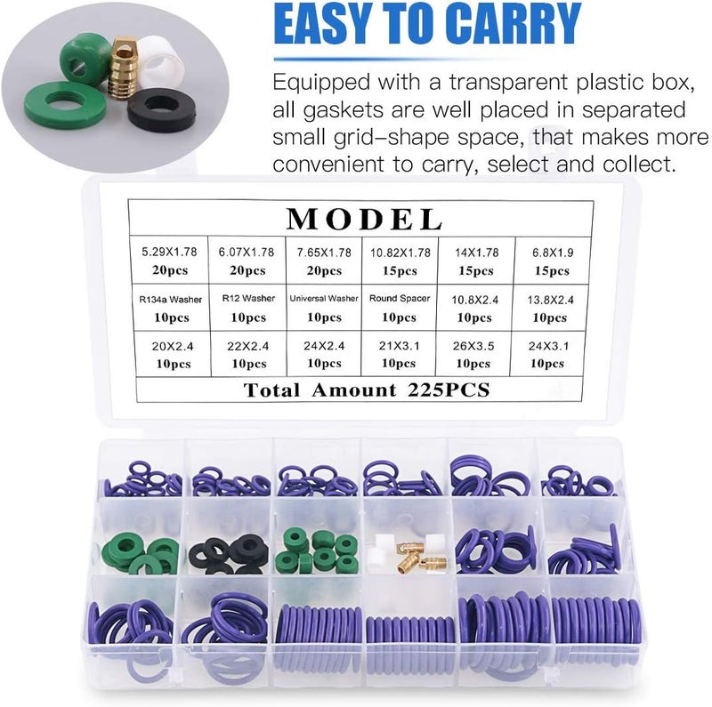 Glarks 225Pcs Rubber O-Ring and Washer Assortment Kit - Image 5