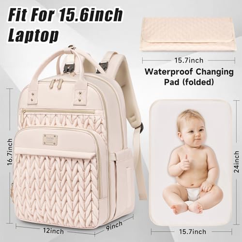 Tealari Diaper Bag Backpack,Stylish Baby Diaper Bag,Waterproof Travel Diaper Backpacks Baby Bags with Changing Pad,Stroller Straps,Insulated Pockets (Beige) - Image 2