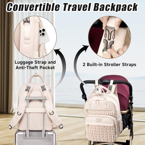Tealari Diaper Bag Backpack,Stylish Baby Diaper Bag,Waterproof Travel Diaper Backpacks Baby Bags with Changing Pad,Stroller Straps,Insulated Pockets (Beige) - Image 4