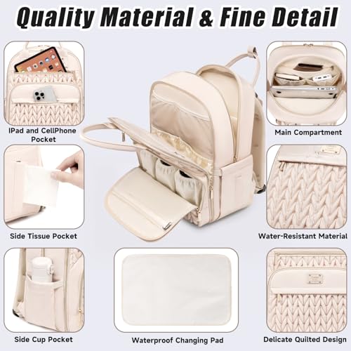 Tealari Diaper Bag Backpack,Stylish Baby Diaper Bag,Waterproof Travel Diaper Backpacks Baby Bags with Changing Pad,Stroller Straps,Insulated Pockets (Beige) - Image 5