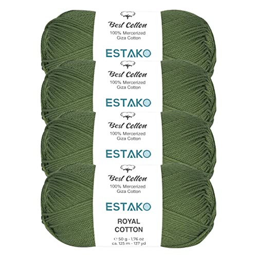 Estako Royal Cotton, (4 Skeins Pack) 100% Mercerized Giza Cotton Yarn, Soft, Super Fino for Crochet and Knitting (4 x 1.76 Oz) / (4 x 137 Yrds) (5062) - Image 1