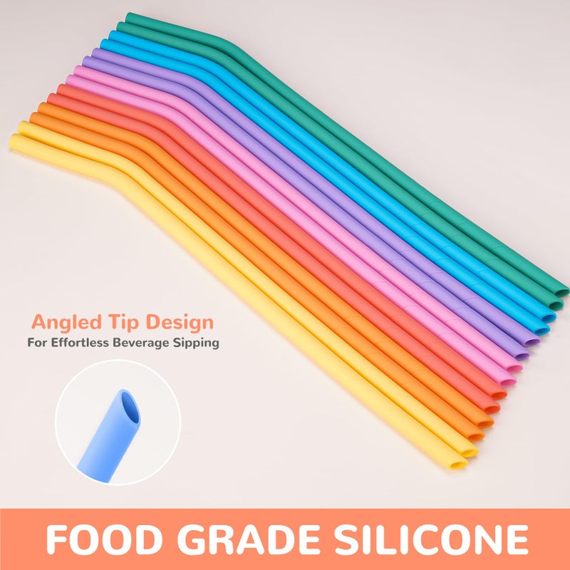NiHome 14PCS Bent Silicone Straws Fit for Stanley 40oz 30oz Tumbler, 14â€ Extra Long Reusable Drinking Straw, Flexible Can Cut Length for 1/Half Gallon 75 64 OZ Large Water Bottle, 2 Brushes (Morandi) - Image 2