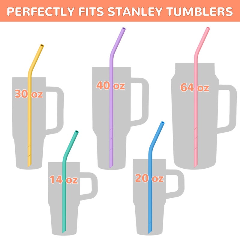 NiHome 14PCS Bent Silicone Straws Fit for Stanley 40oz 30oz Tumbler, 14â€ Extra Long Reusable Drinking Straw, Flexible Can Cut Length for 1/Half Gallon 75 64 OZ Large Water Bottle, 2 Brushes (Morandi) - Image 4