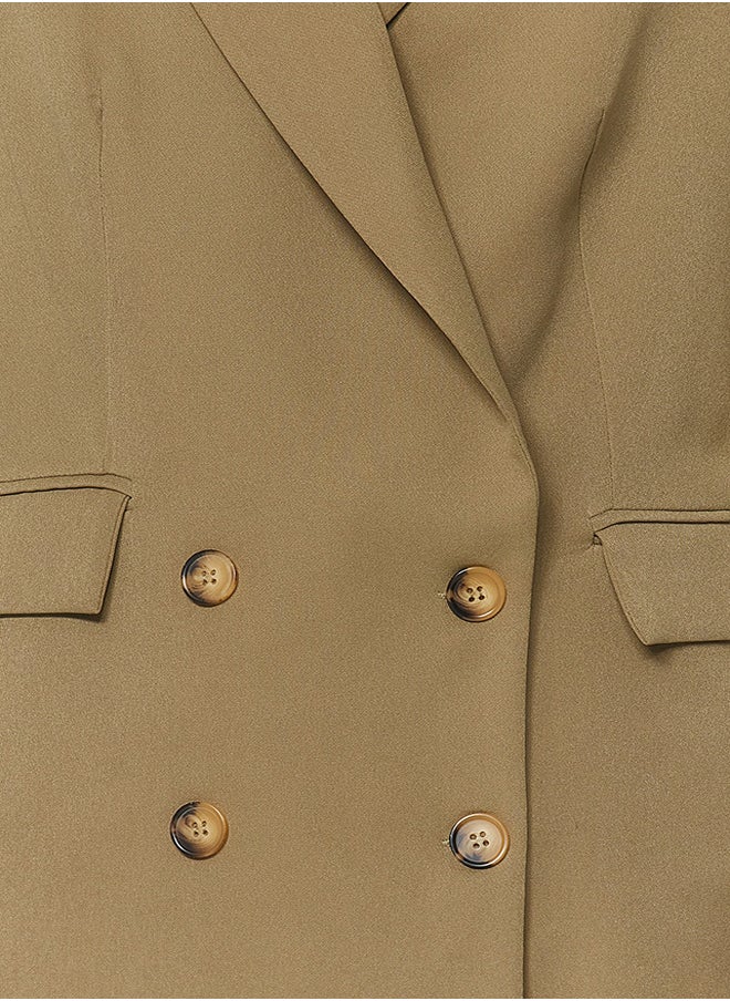 Light Khaki Oversize Lined Buttoned Woven Blazer Jacket TWOAW22CE0167