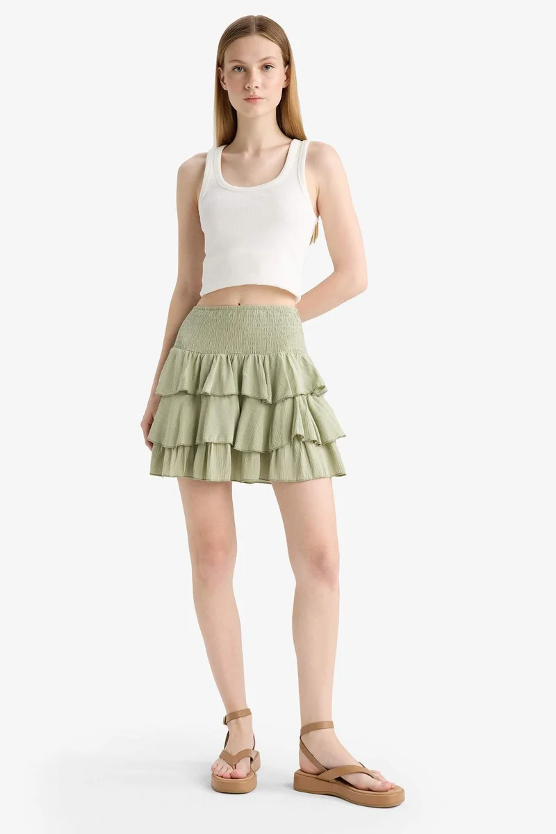DeFacto Normal Waist Crinkle Flounce Viscose Mini Skirt