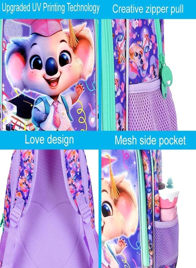 GXTVO 3PCS Koala Bookbag for Girls, 16" Kids Backpack with Lunch Box, Water Resistant Elementary Prechool Toddler Shool Bag - Purple Dr. Koala - Image 5