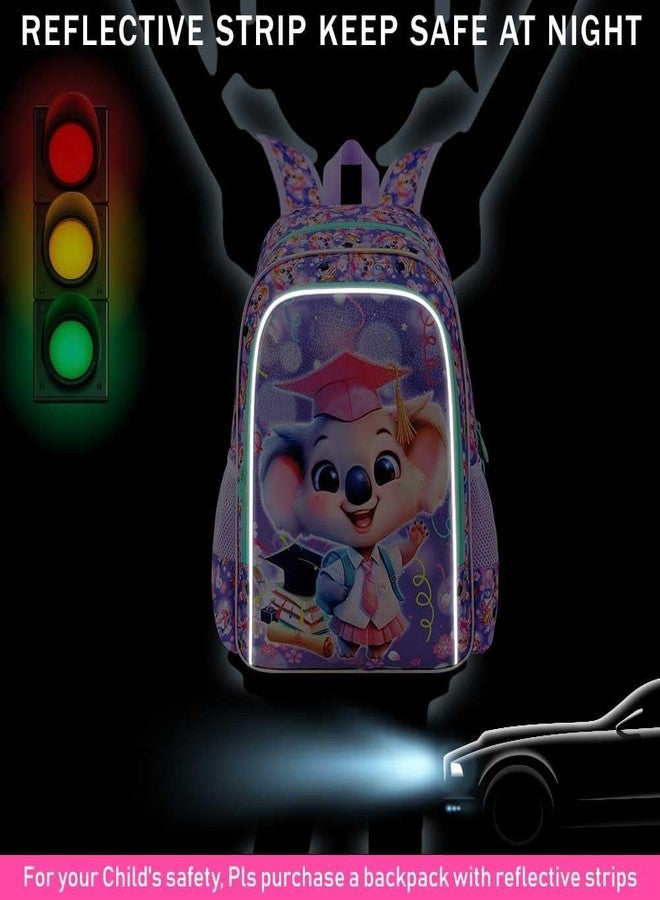 GXTVO 3PCS Koala Bookbag for Girls, 16" Kids Backpack with Lunch Box, Water Resistant Elementary Prechool Toddler Shool Bag - Purple Dr. Koala - Image 3