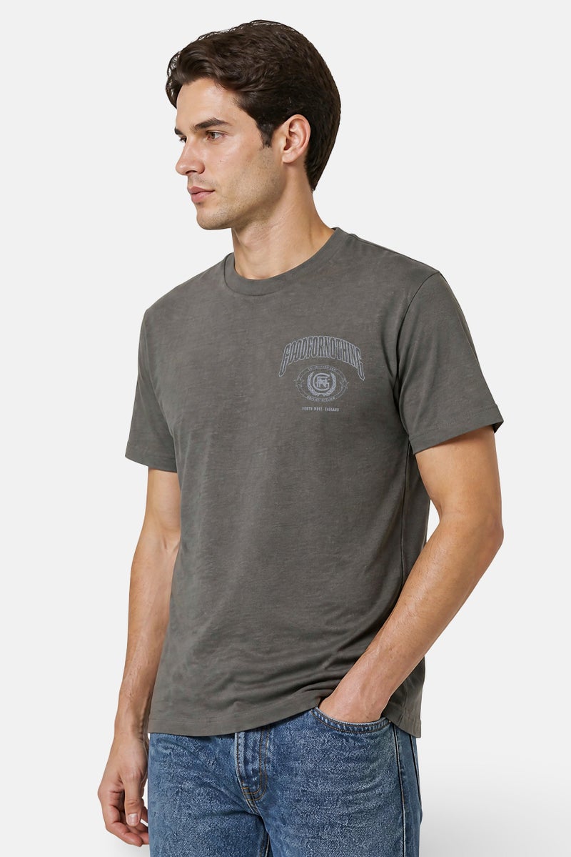 GOOD FOR NOTHING Men Crew Neck Short Sleeve Brand Logo T-Shirt, Grey - Image 4