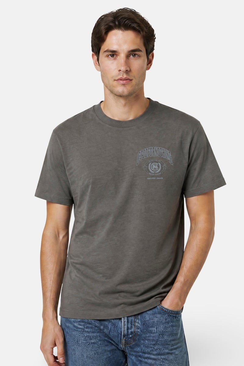 GOOD FOR NOTHING Men Crew Neck Short Sleeve Brand Logo T-Shirt, Grey - Image 1