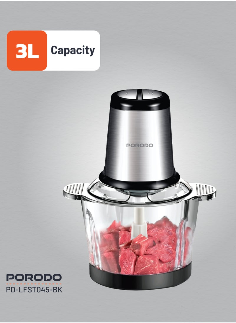 porodo - 3L Multifunctional Chopper 400W / Meat Chopper / Food Processor / Shreds/Slices/Kneads/ Grinds/ Garlic Peeler - Black - Image 1