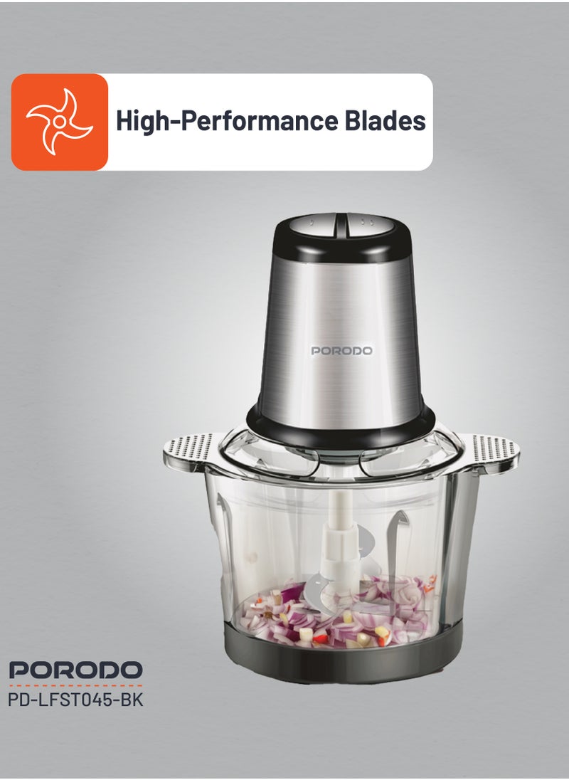 porodo - 3L Multifunctional Chopper 400W / Meat Chopper / Food Processor / Shreds/Slices/Kneads/ Grinds/ Garlic Peeler - Black - Image 1