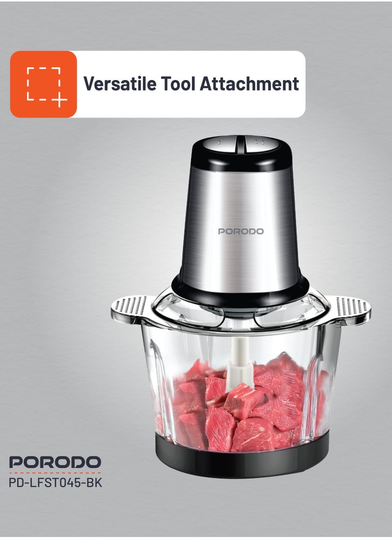 porodo - 3L Multifunctional Chopper 400W / Meat Chopper / Food Processor / Shreds/Slices/Kneads/ Grinds/ Garlic Peeler - Black - Image 1